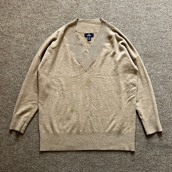 Lands End 100% Cashmere V Neck Sweater Pullover Relaxed Oversized Womens Medium - Picture 1 of 12
